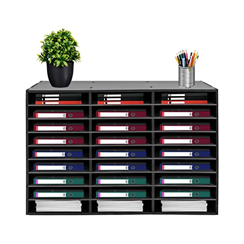 QWNBG 27 Compartments Literature Organizer, Mail Sorter Paper Organizer, Magazine File Holder Storage Cabinet with Adjustable Shelves, Mailbox for Classroom Home Office (Black, 27 Compartments)