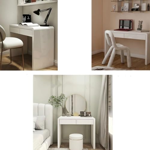 CAOJLjiaxiang-2012 Home Office Desk Home Writing Desk Bedroom Makeup Table White Desk Modern Minimalist Dressing Table with Double Drawers Pc Table Work Study Desk(60X50X75CM)