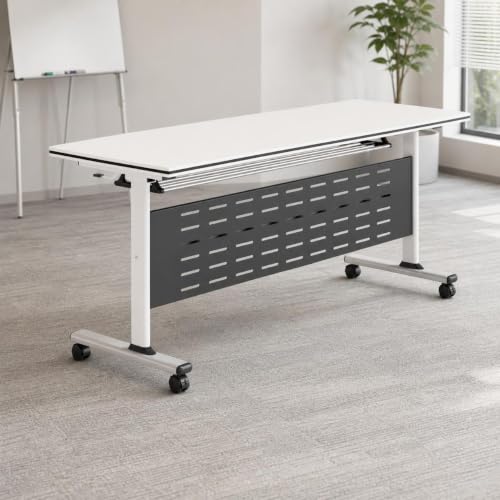 RIXNOMA Folding Conference Table with Wheels, Modular Joinable Meeting Table for Office, Training, Classroom and Seminar Use
