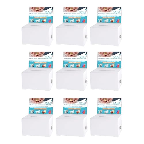 MCB Quality Acrylic like Donation and Suggestion Ballot Box with Lock - Secure and Safe Drawing ticket Box - Great for Business Cards and events (White 9 pack)