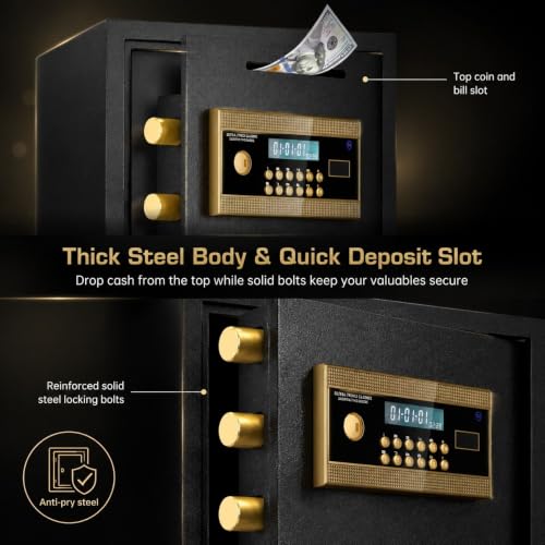 YQLiorix Large Double-door Coin-operated Safe,Digital Security Safe with Fireproof and Waterproof Bag,Safe Box with Hidden Code Function for Home,Office and Hotel(6.5 Cubic Feet)