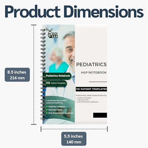 2 Pack Pediatrics H&P Notebook: 110 Perforated History & Physical Templates, 2-Page View, Spiral-Bound, Pocket Size 8.5"x5.5", Includes Medicine Reference Sheet – Ideal for Students & Professionals