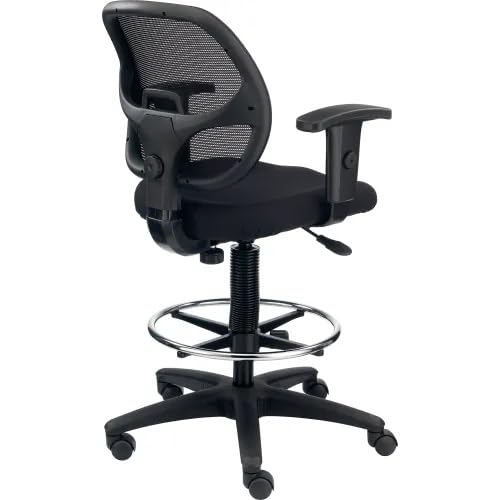 Adjustable Drafting Stool with Mesh Back – Ergonomic Office Drafting Chair with Footrest, Armrests & Height Adjustment (Black)