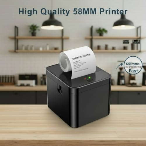 58mm Portable Thermal Receipt Printer – USB Desktop & Mobile POS Printer with 5 Rolls Paper, Stable Output & Ink-Free for Restaurants, Retail, Delivery & Logistics