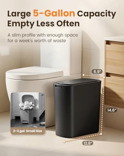 Cesun 5 Gallon Automatic Bathroom Trash Can with Lid, Black, Touchless