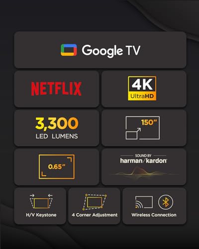 ViewSonic X1-4K Pro Echter 4K HDR LED Beamer mit Google TV, 2500 ANSI Lumen, 240 Hz, 4.2 ms Eingabeverzögerung, Auto Keystone, 60000 Stunden Lebensdauer, für Heimkino & Gaming