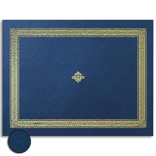 PaperDirect Elite Certificate Jackets, 9 Inches x 12 Inches Folded, Blue with Gold Foil, Certificate Cover for School, Work, Diplomas, Graduation & Awards, Certificate Holder, 50 Count