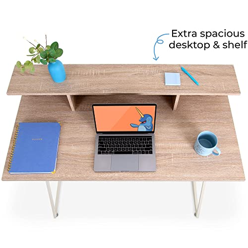Stand Steady Joy Desk | Modern Stand Up Workstation with Storage Cubbies | Pretty Standing Desk with Large Desktop | Multifunctional Table for Home & Office (Maple / 48 x 42)