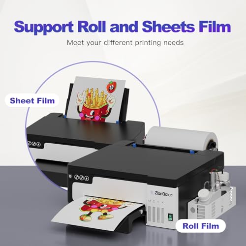 ZionQolor DTF Printer L8058 - A4 DTF Transfer Printing Machine with White Ink Mixing and Filtering System for DIY Fabric Printing (Includes Printer, Ink, Powder, Film)