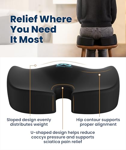 Everlasting Comfort Doctor Recommended Memory Foam Seat Cushion for Office Chairs & Car - Ergonomic Office Desk Accessories - Cushions for Tailbone Pain Relief, Sciatica (Black, X-Large)