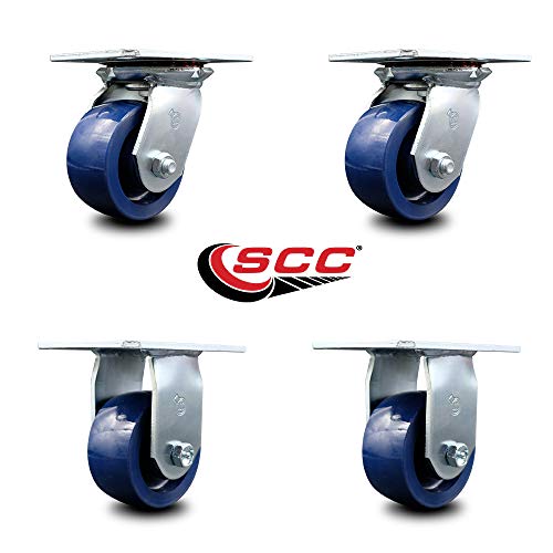 4 INCH Solid Poly Caster Set with Ball Bearings 2 Swivel 2 Rigid