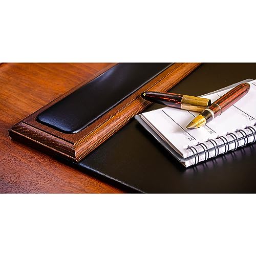 DACASSO Wood & Leather Desk Pad with Side Rails - Luxury Leather Desk Blotter for Writing - Padded Executive Desk Surface Protector - (Walnut & Black, 34” x 20”)