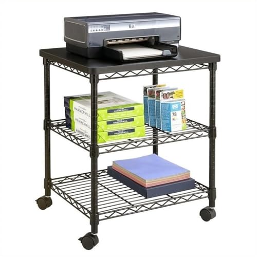 Scranton & Co Wire Machine Stand, 27" H x 24" W x 20" D, Steel Frame, Powder Coat Black Finish, Mobile with Locking Casters, 2 Shelves for Office Equipment, Printers or Microwaves