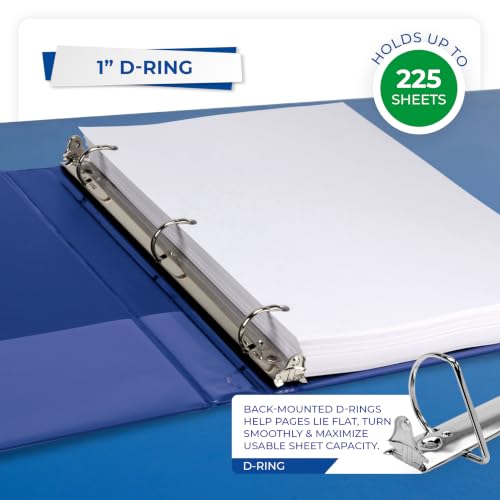 Samsill Durable 1 inch 3 Ring Binder, D Ring Binder, 100% Recycled Chipboard, Blue, 12 Pack