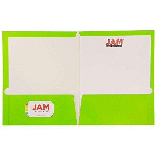 JAM PAPER Laminated Two Pocket Glossy School Folders - Letter Size - High Gloss Lime Green - Bulk 100/Box