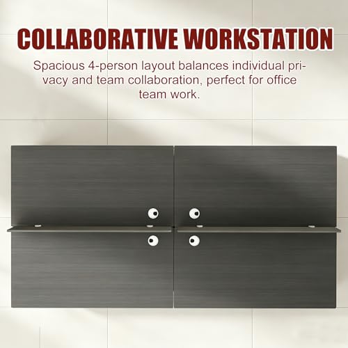 CUFEFi 4-Person Office Cubicle Desk,Office Cubicle Workstation with Privacy Panels & Cable Management,Collaborative Staff Desk with Mute Dividers,Durable Computer Table for Home, Office (Black)