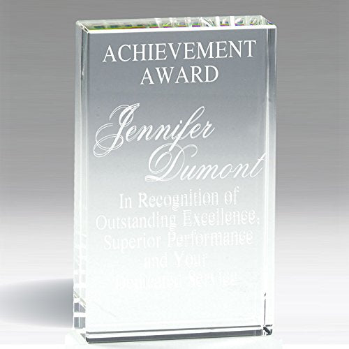 SHOP AWARDS AND GIFTS Customizable 6 Inch Standing Rectangular Optical Crystal Desk Block with Personalization