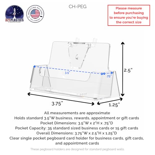 Marketing Holders 24 Pack Pegboard Business Card Holder Clear Acrylic Holds 3.5" x 2" Gift Cards Space Saving Rack for Medical Complexes and Doctors Offices
