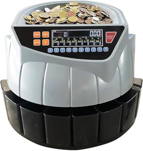 Electronic Coin Sorter, Commercial Coin Counter Machine with with LED Display, 8 Coin Bins, 216 Units/min and Supports Counting and Sorting, Add and Batch Mode, for Shop, Business.