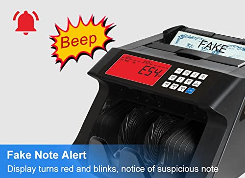 Khippus PRO4700 Money Counter with UV/MG/IR Counterfeit Detection, 3 LCD Displays, Bill Value Counting, Add & Batch Modes for USD & Euro