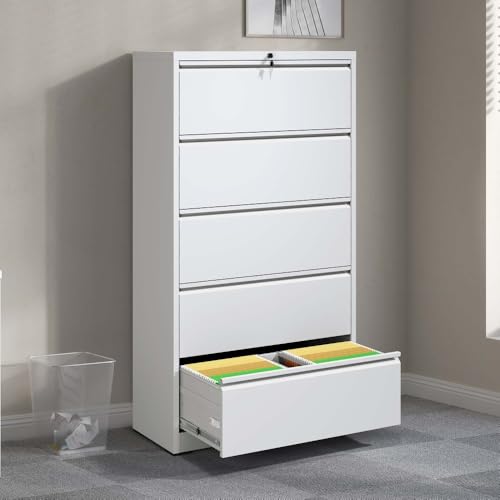 Hassyee Sturdy Vertical File Cabinets with Lock for Home Office, Durable Steel Office Filing Cabinet Printer Stands Storage Organizer with Smooth Drawers for A4 Legal/Letter Size documents (White7)
