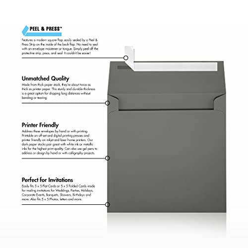 LUXPaper Square Invitation Envelopes | Peel & Press | 5 1/4" x 5 1/4" | Smoke Gray | 80lb. Text | 1,000 Qty