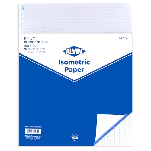 ALVIN Isometric Paper Pad 100 Sheets of 8 1/2" x 11" Model 1242-5, Drafting and Graph Paper, 20 Pound Acid-Free