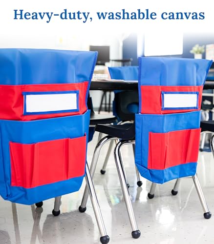 Carson Dellosa Chair Pockets for Classroom, Blue & Red, 12-Pack
