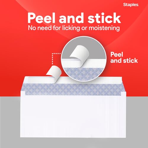 Staples #10 QuickStrip EasyClose Security Envelopes, White, 500/Box