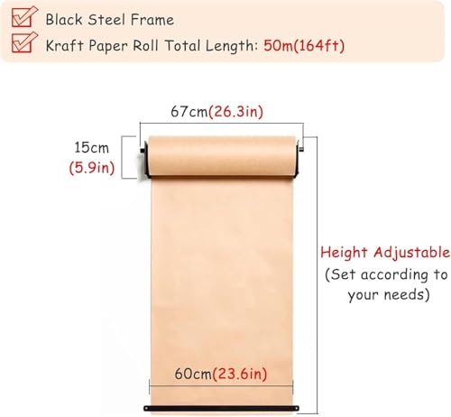 saditesdk Kraft Paper Roll Holder & Dispenser Wall Mounted Children Doodle Drawing Board, Height Adjustable, for Office Baby‘s Nursery playroom Wall Mount Note Paper Roll Cutter