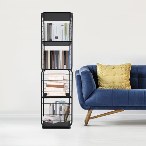 EDUJUAN 4 Tier Rotating Bookshelf 360 Degree Spinning Organizer Rack
