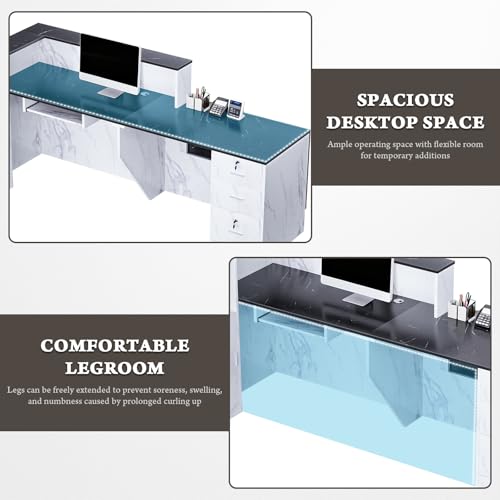 L-Shaped Modern Large Wooden Commercial Reception Desk with Counter & Shelves, Front Reception Desk Counter Table with Drawers for Offices,Home (Black+White, Left- 71''L x 42''W x 41''H)