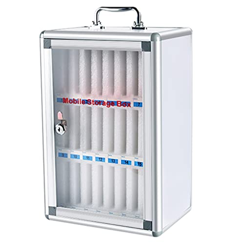 GFAZXDS Aluminum Alloy Pocket Chart Storage Cabinet Clear Cell Cell Phone Locker Wall-Mounted with A Locked Can Be Carried by Hand for Office and Classroom(Silver 24)