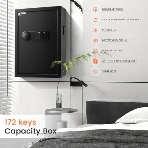 XDeer 172 Key Lock Box Wall Mount with Code & WiFi, Combination Lockbox