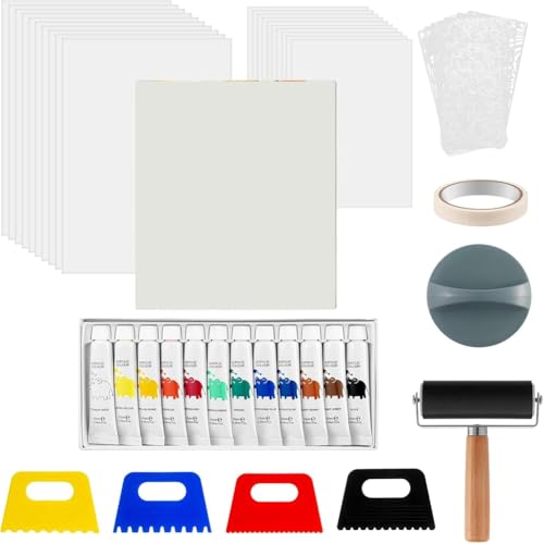 Jianyiihuly For Mixed Media Art Supplies- 12" X 14" Gel Printing Plate Kit, Brayer, Printmaking Paper, Acrylic Paint& Scraper Tool for Card Making