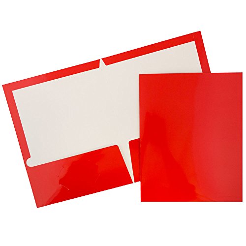 JAM PAPER Laminated Two Pocket Glossy School Folders - Letter Size - High Gloss Red - Bulk 100/Box
