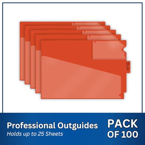 Doctor Stuff - Center Tab Vinyl Out Guides, Diagonal Cut Front Pocket, Top Charge Out Slip Pocket, Plastic File Folder, Letter Size 9" x 13-1/4", Orange, 100/Box
