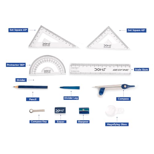 DOMS Geofine Mathematical Drawing Instruments Set, Navy Blue Metal Box By Jainam Stationers