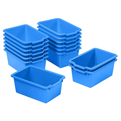 ECR4Kids Scoop Front Storage Bin, Multipurpose Organization, Blue, 15-Piece