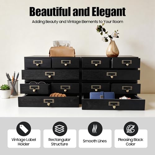 4 Packs Vintage Desktop Apothecary Cabinet with 3 Drawers, Vintage Desktop Organizer Wood Desktops Organizers Stackable Drawers Chest Drawer for Herb Storage Tea Collection Stationery (Black)