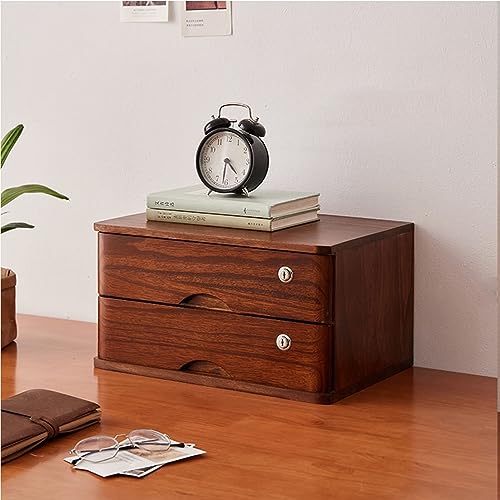EliteBloom Desktop Storage Box with Drawers - Desktop File Cabinet, Desktop File Cabinet Organizers, 1/2/3/4 Tier with Lock Flat File Cabinet Storage, Wooden File Cabinet/Desktop St,Brown-2 Drawer