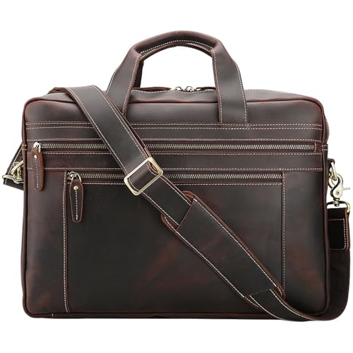 NUHSLF Leather Messenger Bag for Men Genuine Leather Briefcase 17inch Laptop Messenger Bags for Men Business Travel Case Shoulder Bag