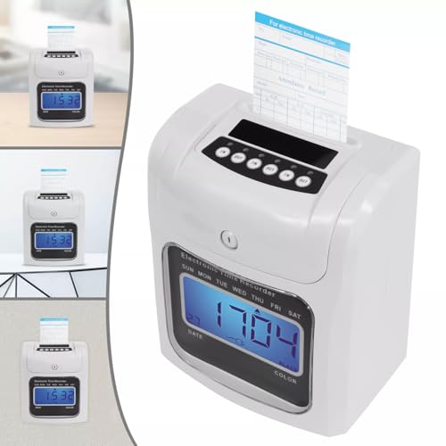 GUDBYWXB Employee Attendance Punch Time Clock Punch Recorder LCD Display with 50 Double-Sided Time Cards and 2 Hanging Holes for Office Small Business