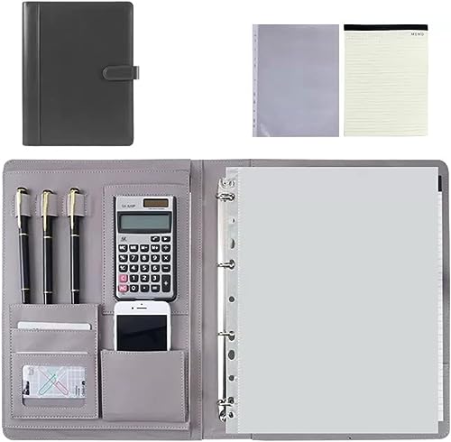NIKAIDD Documents Bag,Portfolio Organizer Holder,Folder A4 Conference Folder with 4 Ring Binder A4 PU Leather for Business Students Job Interview Resume Training School