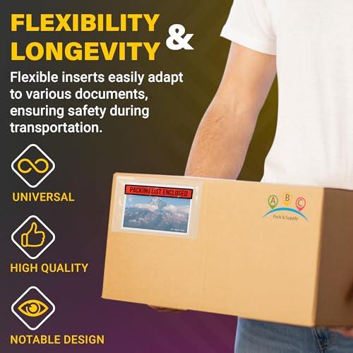 ABC PACK & SUPPLY Packing List Envelopes, Clear with Red Panel Packing List Enclosed, 7 x 5 Inch, Self Seal Document Pouches 2 Mil Polyethylene, Pack of 1000