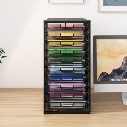 Natwind Mesh File Organizer with 10 Tier Sliding Drawers,Black