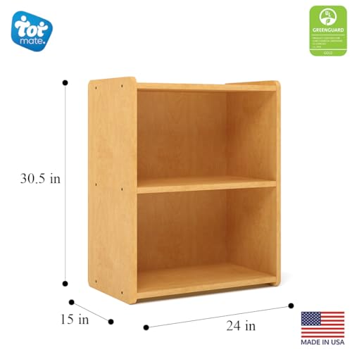 Tot Mate Single-Sided 2-Shelf Storage Cabinet for Kids and Toddlers, Free-Standing Wooden Bookshelf for Classroom, Preschool, 24" W x 30.5" H (Maple, Ready-to-Assemble)