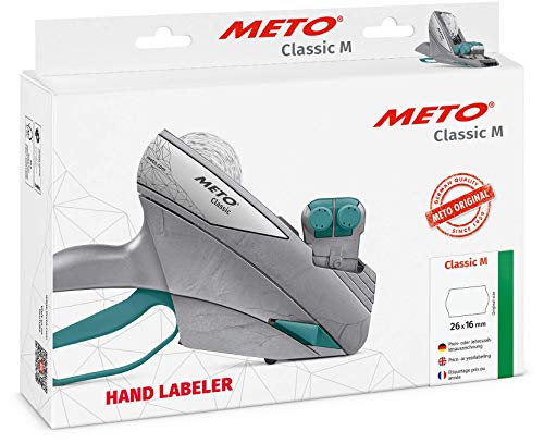 Meto Classic M Labeling Machine - 2 Line, 20 Digit Labels (26 x 16 mm), Silver and Green, Black Ink, 200 Dpi, 2 Year Warranty, Ready to Use