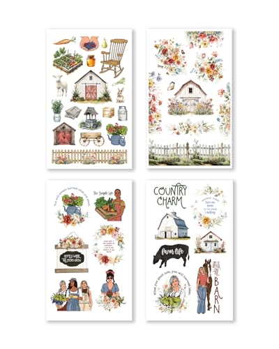 Rongrong Country Charm Planner Sticker Book for Planners, Calendars and Journals – Premium Quality Hand Drawn Perfect for Lovers of The Countryside – Scrapbook Accessories – 24 Pages