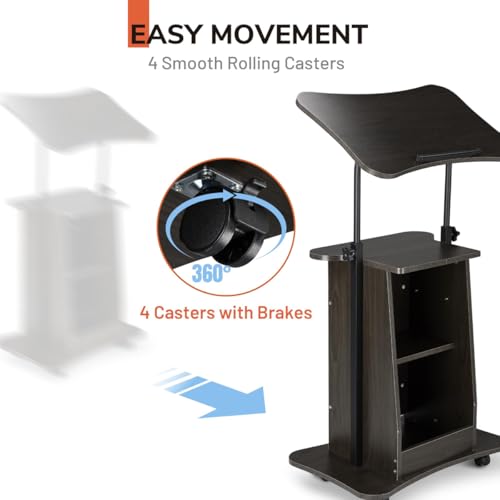 Yescom Rolling Podium Stand Classroom Lectern 24"Lx15"Wx33"H Lockable Wheel